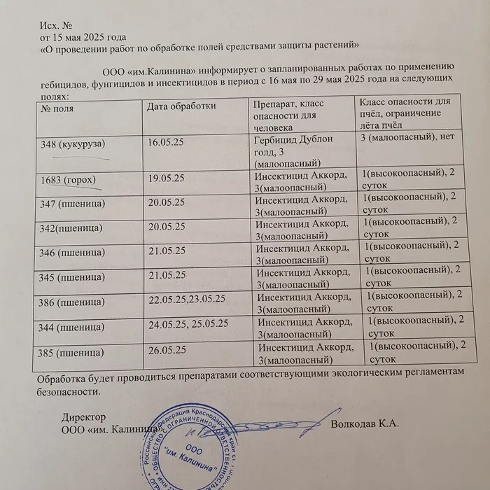 Проведение работ по обработке полей средствами защиты растений